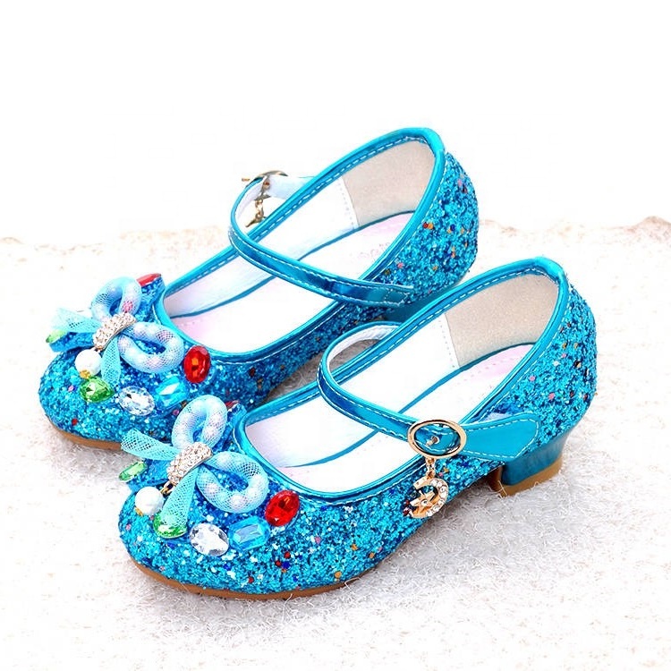 Модные блестящие детские туфли на плоской подошве с бриллиантами и бантом для девочек