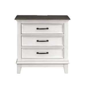 Classic Farmhouse 3 <b>Drawer</b> Nightstand Antique White Wooden Bedroom Furniture With Power Outlet USB - Product Image 2