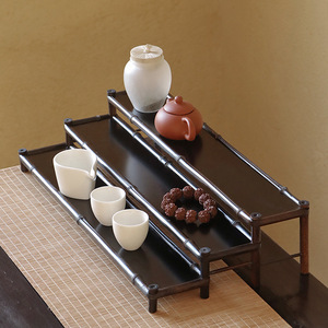 Bandeja de té de bambú morado de doble capa, estante de exhibición para accesorios de ceremonia del té - Product Image 1