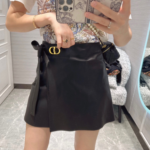33106  Latest Fall Winter Factory Custom Mini High Waist Solid Color Genuine Leather Skirt Skirt for Women