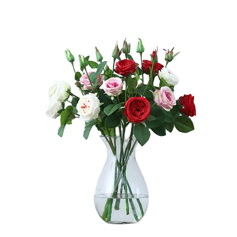 52cm gros bas quantité minimale de commande main artificielle sensation toucher réel 3 têtes soie thé roses fleurs pour mariage décor à la maison