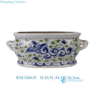 RXCG06-D Vente en gros <span class=keywords><strong>de</strong></span> pots <span class=keywords><strong>de</strong></span> fleurs ovales en porcelaine peints à la main avec motif <span class=keywords><strong>de</strong></span> fleurs <span class=keywords><strong>de</strong></span> phénix vertes et bleues pour la maison - Product Image 2