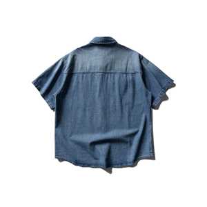 Camicia in Denim Lavato e Invecchiato da Uomo, Traspirante, Vestibilità Ampia, Multi-tasche, Stile Streetwear e Workwear, Casual Estivo, Nuova Tendenza Moda - Product Image 2