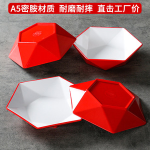 Assiettes hexagonales en mélamine couleur unie pour restaurant, hôtel, salade, plats froids, service de table, utilisation pour les fêtes - Product Image 3