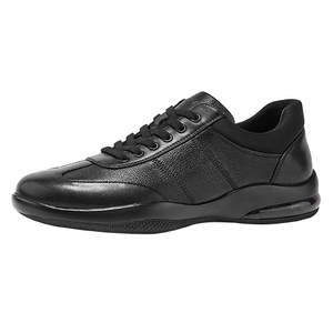 Baskets décontractées pour hommes, noires, à tige basse, talon moyen, doublure en peau de porc, couleur unie, résistantes à l'usure, antidérapantes, usage général - Product Image 5