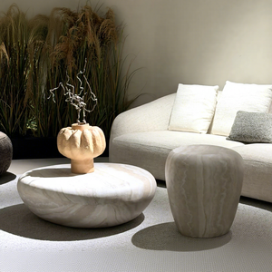 Set di Tavolini da Caffè in Fibra di Vetro Stile Nordico Wabi Sabi, Colore Travertino, per <span class=keywords><strong>Soggiorno</strong></span>, Hotel e Villa - Product Image 1