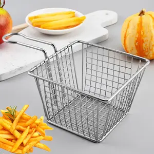 Large Size Stainless Steel Fries Basket With Handle And Resting Hook For French Chips Large Frying Baskets