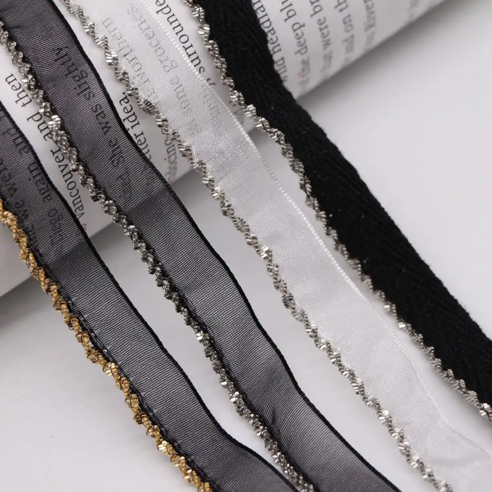 Deepeel LA073 1.2CM Garment Sewing Accessories Ribbon Splice Gold Silver Bead Chain Decorate Voile Clothing Lace