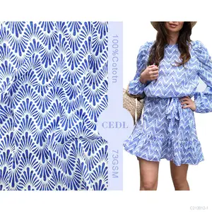 Cotton Printed Fabric New Fashion Design Pure 100% Cotton Blue Print Fabric For Dress Skirts GOTS