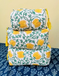 Handmade Large Cotton Zipper Toiletry Bag for Women Floral Quilted Block Print Cosmetic <b>Case</b> Travel <b>Makeup</b> Pouch - Product Image 1