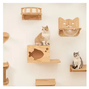 Sıcak satış kedi tırmanma kulesi ahşap duvara monte ahşap kedi ağacı mobilya köprü