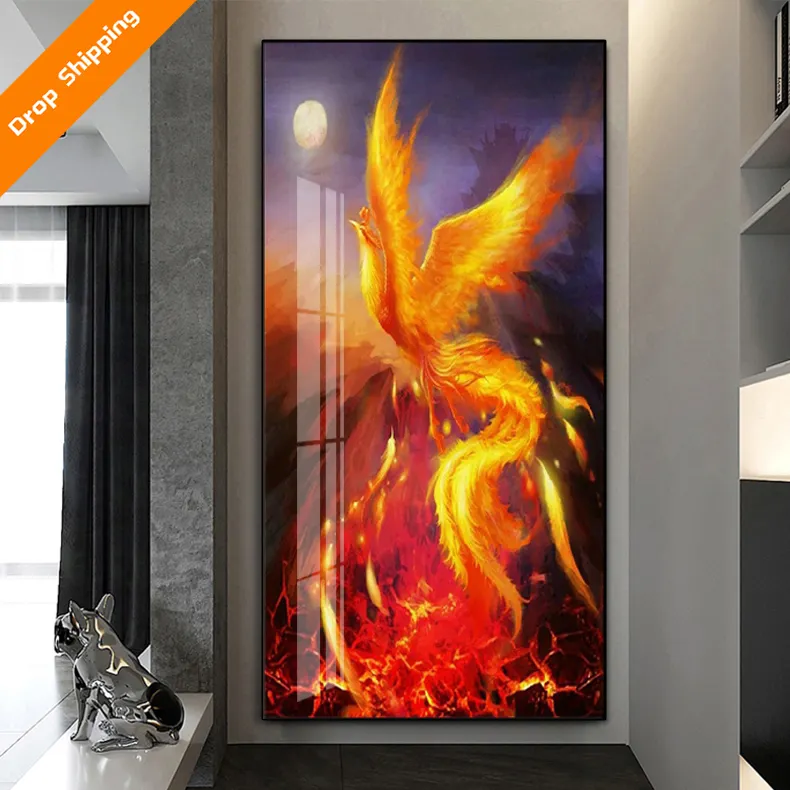 Customized Fire Phoenix Figure Nirvana Living Room Decoration Painting White Bird Chaofeng Peacock Porcelain Porcelain Painting