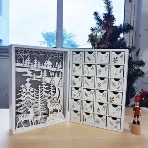 Holz Weihnachten Advents kalender mit Schublade Weihnachten Tisch dekoration Countdown bis Weihnachts kalender mit LED