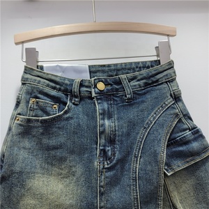 New Design Vintage Blue <strong>Black</strong> Washed Denim <strong>Skorts</strong> Women High Waist Sexy Jean Shorts Ladies Designer Asymmetrical Mini Skirts - Product Image 4