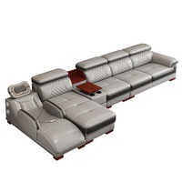 Canapé d'angle multifonctionnel moderne et minimaliste en cuir microfibre avec fonction massage en mousse, chaise longue et Bluetooth