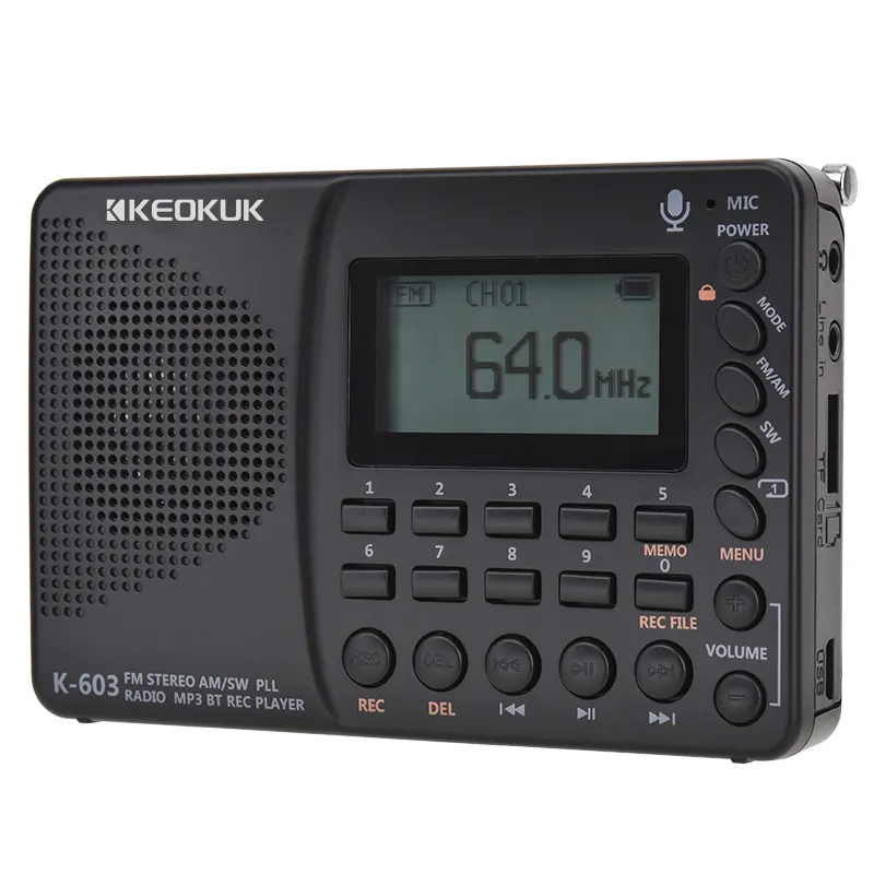 Uyku zamanlayıcısı ve önceden ayarlanmış fonksiyonu ile 0N satış taşınabilir kısa dalga radyolar Bluetooth kart dijital kaydedici ile tam bant radyo