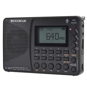0N Venda Rádios de ondas curtas portáteis com temporizador de sono e função predefinida Rádio Full-Band com cartão Bluetooth gravador digital