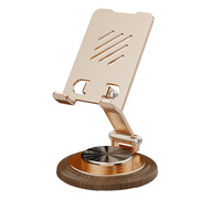 Support de téléphone en métal réglable avec base en bois de noyer, support de bureau pliable pour smartphones et tablettes