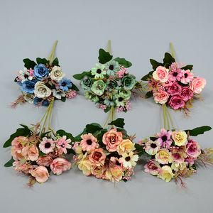 Promozione di alta qualità Bouquet artificiale di seta rosa 10 teste europee Mix rosa crisantemo fiore - Product Image 6