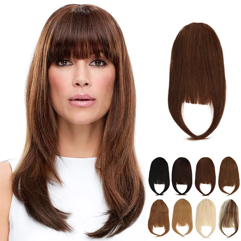 100% Remy Human Hair Clip-In Bangs Blunt Cut Natural Hair Fringe Ash Brown Clip In Bangs Over Head Clip on Fringe Hair Extension