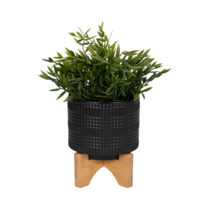 Vaso Cilindrico in Ceramica Nera per Piante, Decorativo per Interni ed Esterni, Contenitore per Patio e Ingresso - Product Image 2