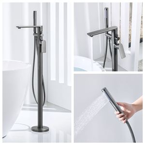 Robinet de <span class=keywords><strong>baignoire</strong></span> sur pied en laiton brossé doré de luxe avec douchette à main fine - Product Image 6