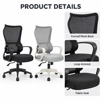 Chaise de bureau ergonomique moderne à dossier haut incurvé en maille avec accoudoirs à boucles et roulettes pour bureau, maison, espace de travail et salle de réunion