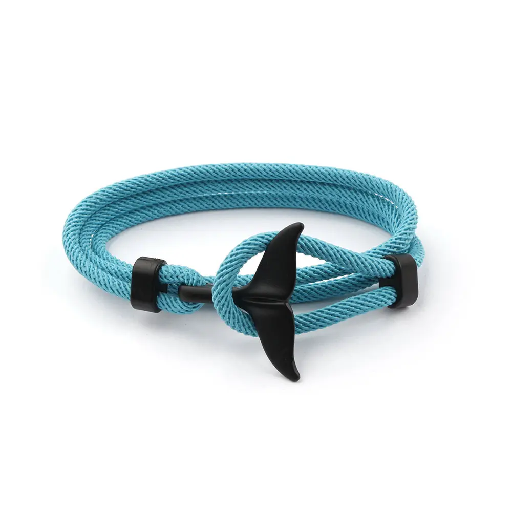 Black Whale Tail Anchor Bracelets Men&Women Charm Nautical Survival Rope Chain Bracelet Male Wrap Metal Hooks Fashion Gift