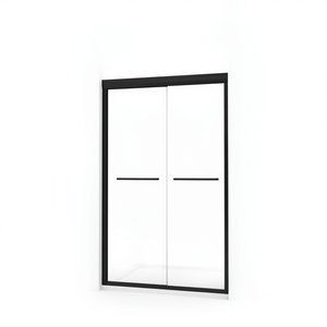 Puerta de Ducha Corredera Doble Negra Mate de 48W X 76H con Marco de Vidrio Templado de 6mm, Diseño Minimalista - Product Image 1