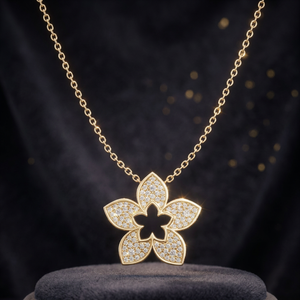 Flower <b>Pendant</b> Necklace 18K <b>Solid</b> <b>Gold</b> Diamond Round Brilliant Cut Women's Luxury Link Chain Everyday Wear - Product Image 3