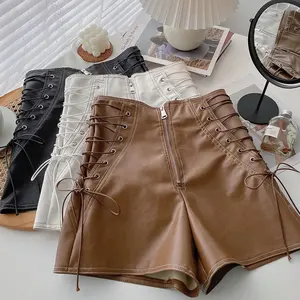 Pantalones cortos de cuero para niños y niñas, shorts de cintura alta a la moda, 2022