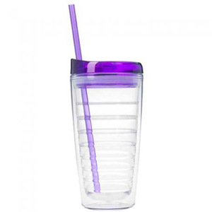 Vaso Acrílico Clásico de Doble Pared de 16oz con Tapa Redonda y Popote, Plástico Transparente con Rayas, Ideal para Regalos Empresariales - Product Image 3