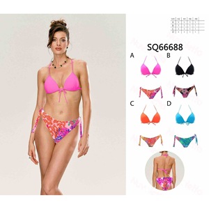 Set Bikini HDJ Rosa con Stampa Floreale, Spalline Regolabili, Costume da Bagno Donna Taglie 42 44 46 48, Allacciatura Laterale, Stampa Digitale Elasticizzata - Product Image 2