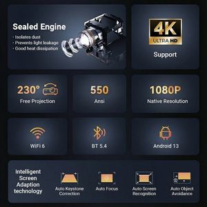 AOKANG P21 <span class=keywords><strong>Full</strong></span> <span class=keywords><strong>HD</strong></span> <span class=keywords><strong>1080P</strong></span> Smart <span class=keywords><strong>WiFi</strong></span> Android Home Theater Video <span class=keywords><strong>Proyector</strong></span> 360 grados giratorio portátil <span class=keywords><strong>Mini</strong></span> al aire libre 4K <span class=keywords><strong>Proyector</strong></span> - Product Image 2