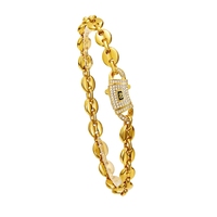 Collier Chaîne Cubaine Grains de Café en Acier Inoxydable Plaqué Or PVD Couleur Métallique Hip Hop, Largeur 6mm 8mm 10mm, avec Boucle Zircon