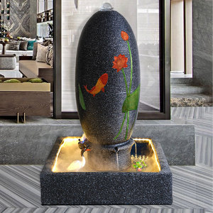Fontaine à eau en résine peinte à la main avec lotus et poissons, décoration intérieure, cadeau pour la maison ou le bureau, artisanat artistique - Product Image 1
