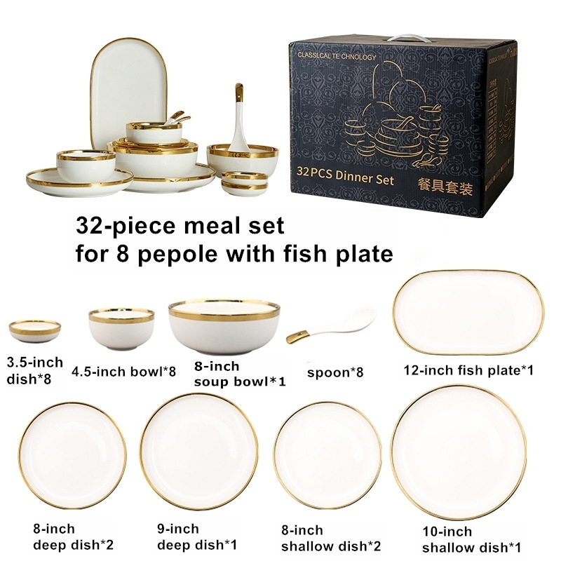 Set da 32 pezzi per 8 persone con piatto da pesce