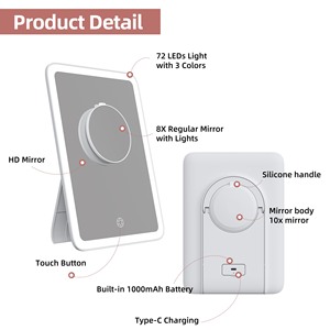 Các nhà sản xuất vuông siêu mỏng vô cấp mờ với đứng loại C thắp sáng Vanity Gương Đèn <span class=keywords><strong>Led</strong></span> xách tay <span class=keywords><strong>LED</strong></span> Gương trang điểm - Product Image 6