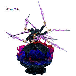 39cm une pièce Anime Roronoa Zoro Wano <span class=keywords><strong>pays</strong></span> PVC modèle dessin animé jouet trois têtes Six bras neuf couteaux flux Shura Action jouet - Product Image 1