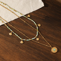 Collier en or avec perles de pierre naturelle turquoise faites à la main, imperméable, tendance, bijoux pour femmes, cadeaux