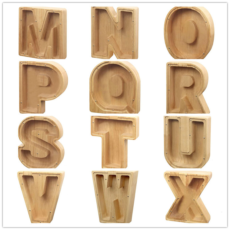 Оптовая продажа на заказ логотип с надписью в форме A-Z Английский алфавит прозрачным окном деревянная экономить деньги коробка