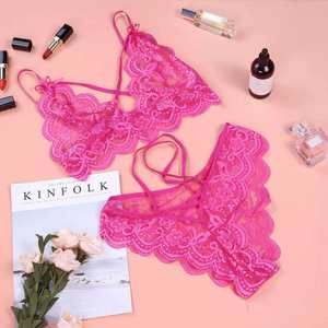 Lencería sexy de verano de punto para mujer, conjuntos de sujetador y bragas de encaje, cintura elástica, largo hasta la rodilla, logotipo frontal, ropa interior de poliéster, ropa de dormir - Product Image 4
