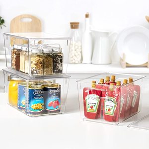 Plastic Containers with Handle for Pantry Organization and Storage Clear Stackable Storage Bins with Lids