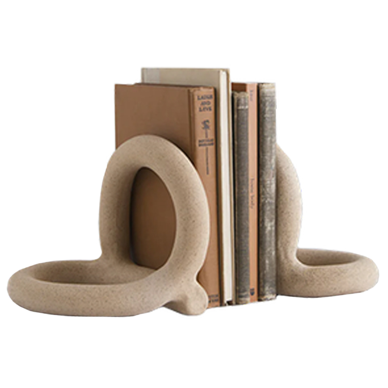 Custom wholesale modern home art decoration glazed pair book end ceramic curly rope shape bookend