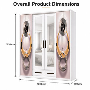 <span class=keywords><strong>Armoire</strong></span> <span class=keywords><strong>coulissante</strong></span> moderne imprimée avec portes vitrées, tiroirs, tringles de suspension et étagères pour chambre à coucher, en acier - Product Image 4