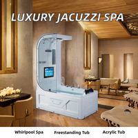 Baignoire de massage rectangulaire de luxe à remous, autoportante, portable, pour une personne, avec fonction hammam et douche jacuzzi