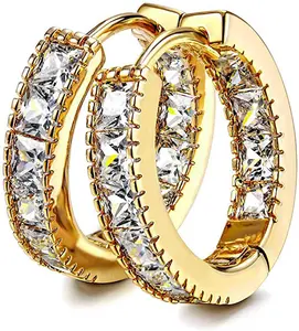 New style Real Gold Plated Earrings For Women Cubic Zircon Inlay Ear Clip Hoop Earrings Jewelry