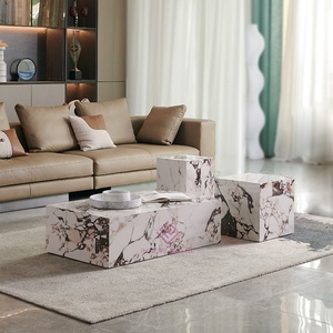Designer Calacatta Viola Marble Tea <strong>Table</strong> Set Luxury <strong>Square</strong> Coffee <strong>Table</strong> Minimalist Low Profile <strong>Side</strong> <strong>Tables</strong> - Product Image 5