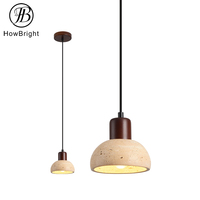 Lampe suspendue Wabi Sabi, nouveau design, douille E27, base en bois, pierre jaune, pierre artistique, pour restaurant