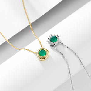 Kalung liontin batu akik hijau wanita, mewah kecil minimalis Retro S925 Perak Natural - Product Image 4